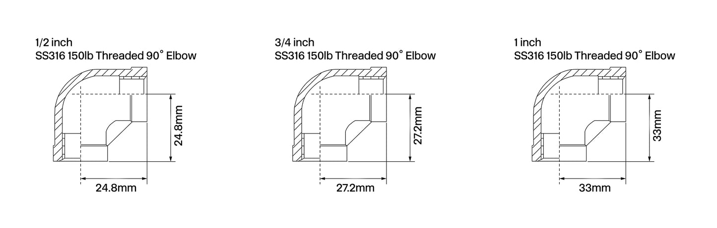 90° Threaded Elbow 150lb Stainless Steel