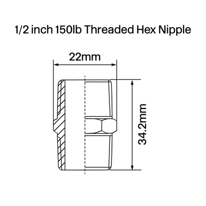 Threaded Hex Nipple 150lb Stainless Steel 316