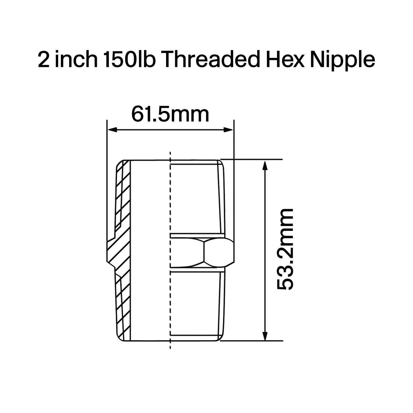 Threaded Hex Nipple 150lb Stainless Steel 316