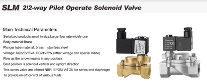 SLM 2/2-Way, Brass Nitrile, Pilot Operated Solenoid Valve, Normally Closed